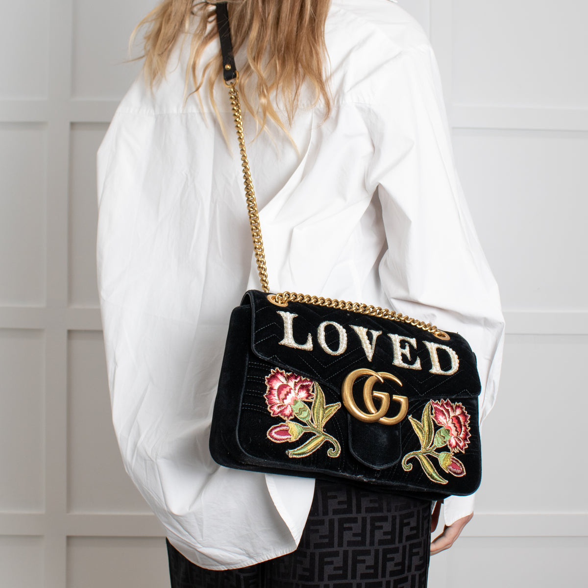 Gucci Velvet 'Loved' Large Black Marmont Shoulder Bag