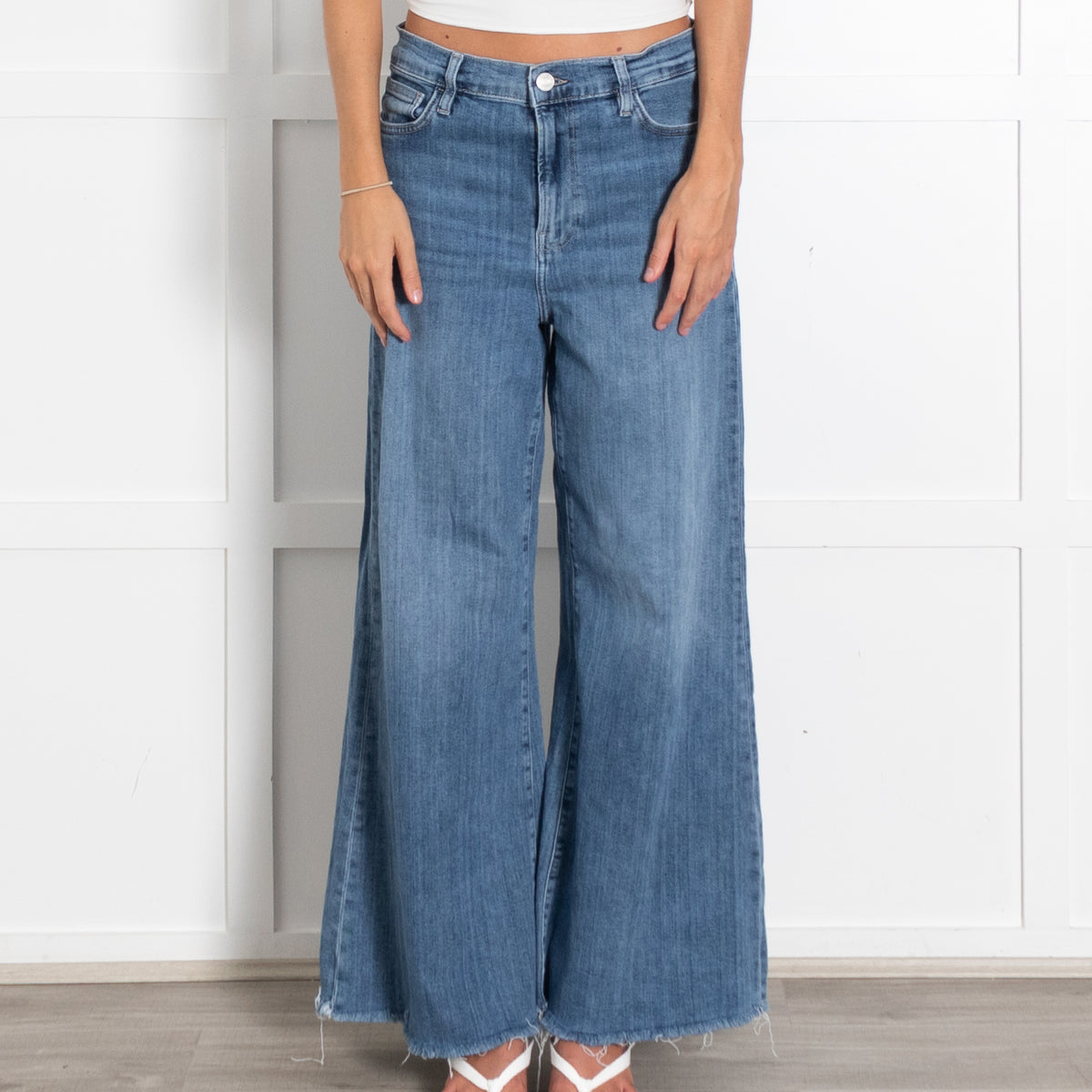 Frame Blue Raw Edge Palazzo Denim Trousers
