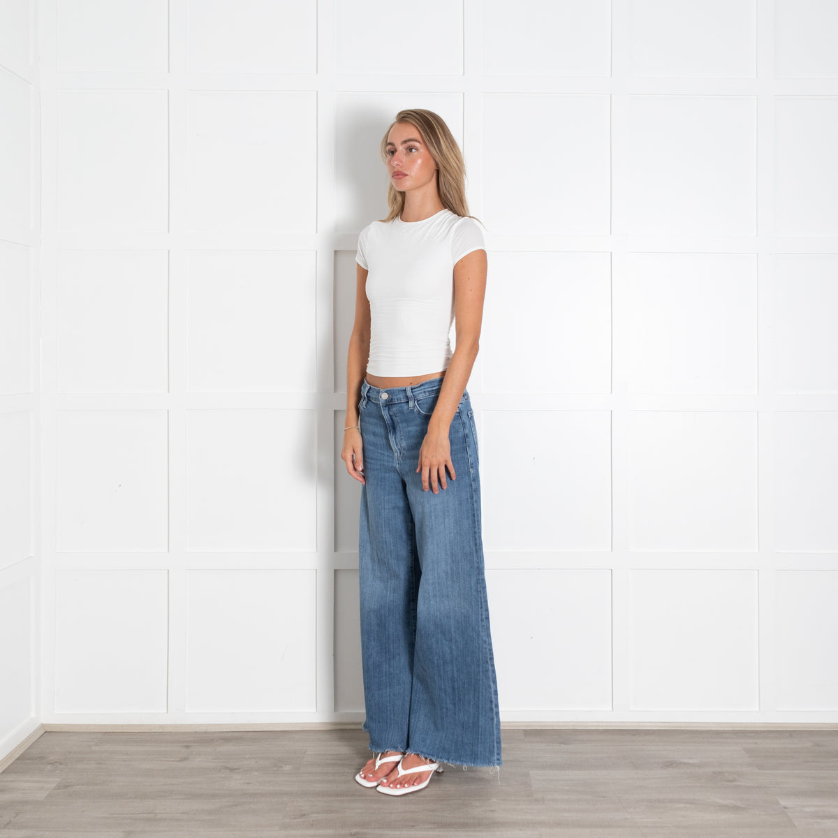 Frame Blue Raw Edge Palazzo Denim Trousers