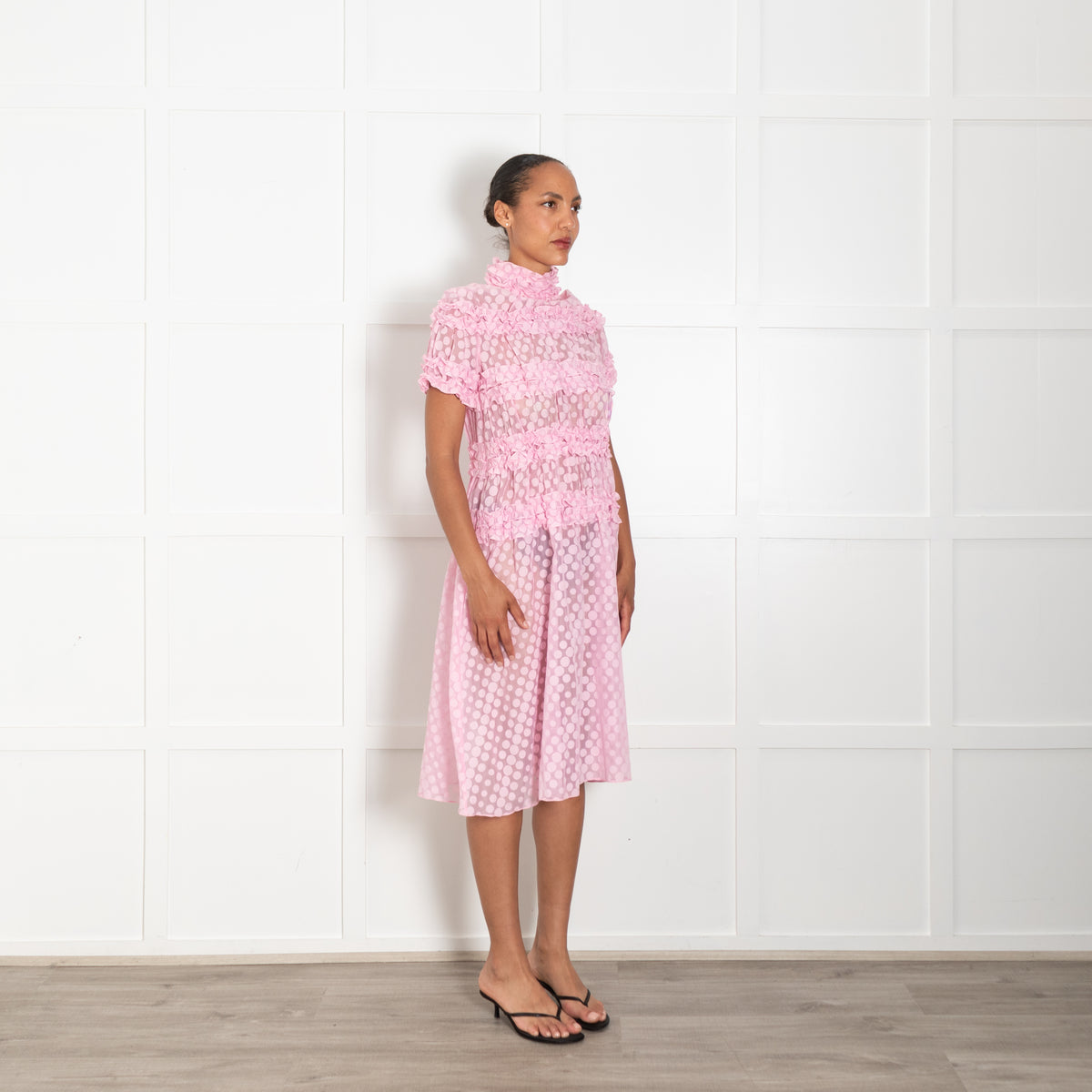 PASKAL Pink Chiffon Polka Dot Short Dress
