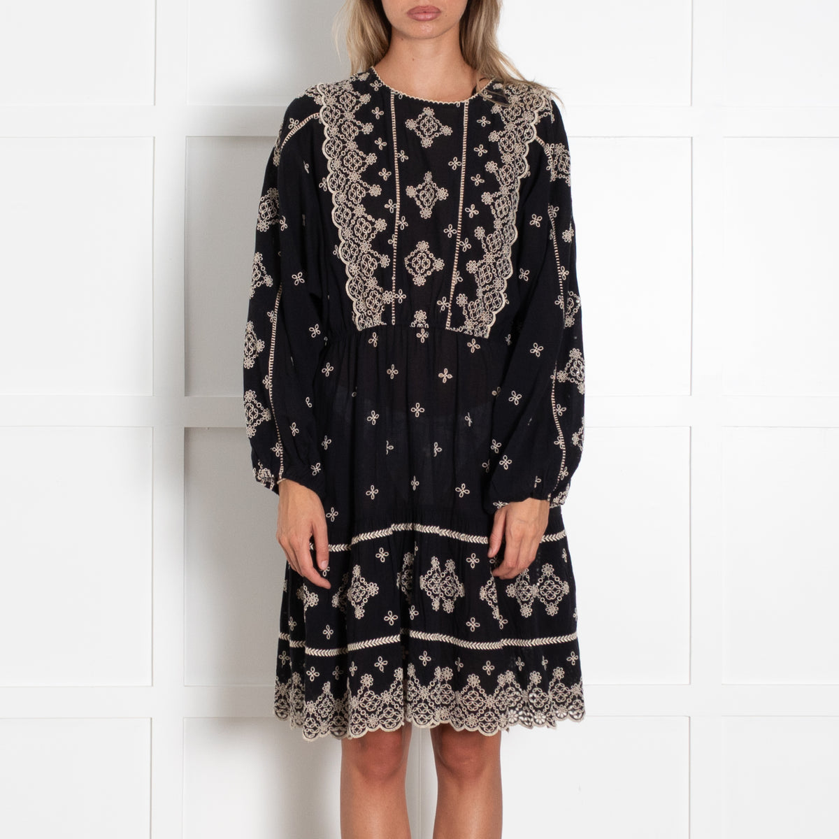Scarlett Poppies Black Dress With Cream Embroidery