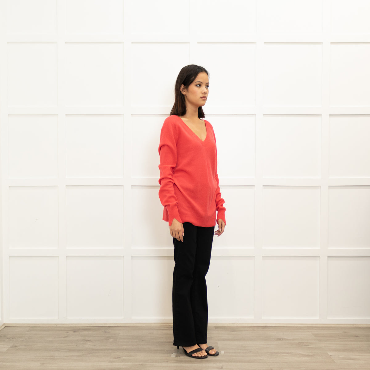 Duffy Geranium Cashmere V-Neck Open Back Sweater