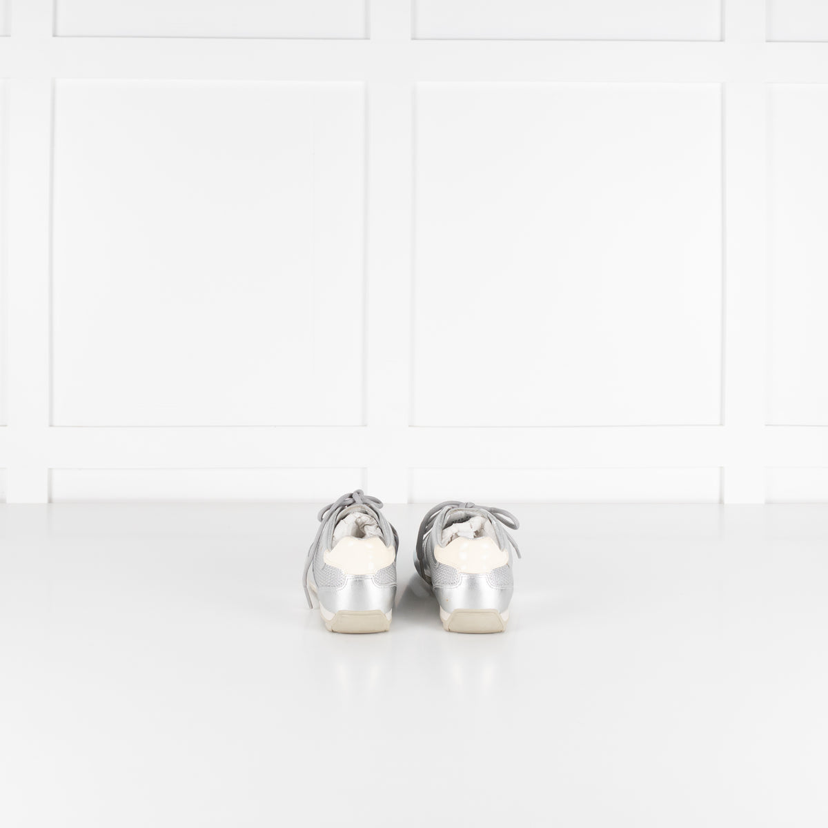 Prada Silver Leather & Mesh Lace Up Trainers