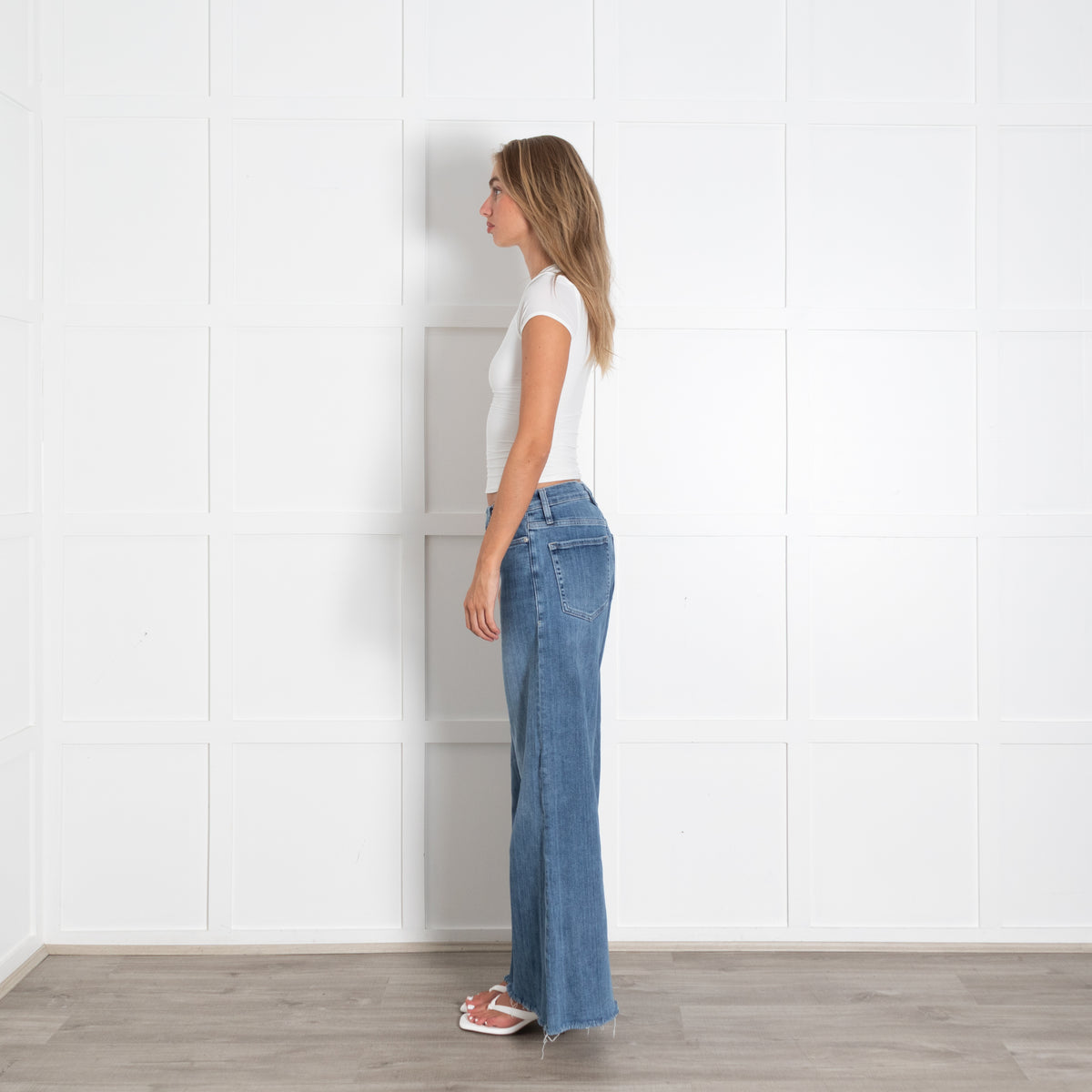 Frame Blue Raw Edge Palazzo Denim Trousers
