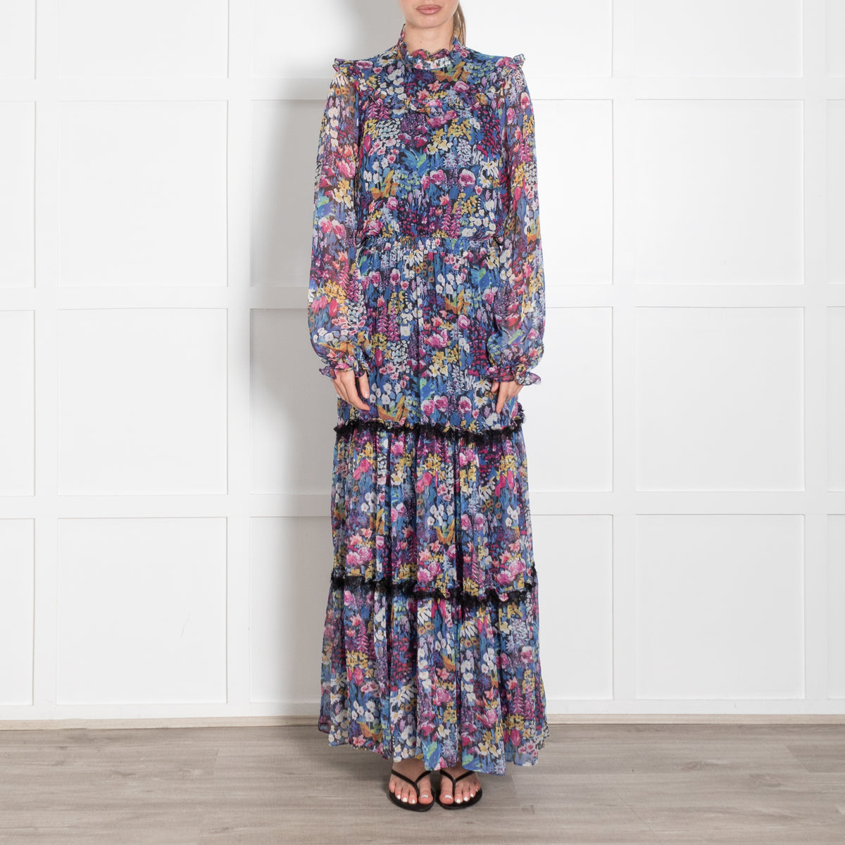Ridley Navy Multi Floral Elasticated Waist Chiffon Maxi Dress