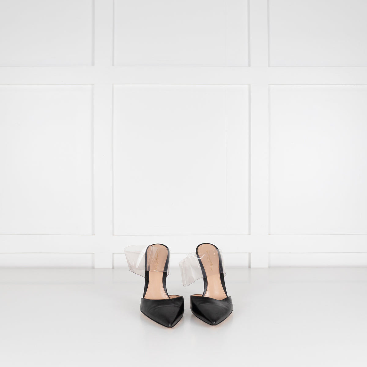 Gianvito Rossi Black Leather Perspex Strap Heeled Mules