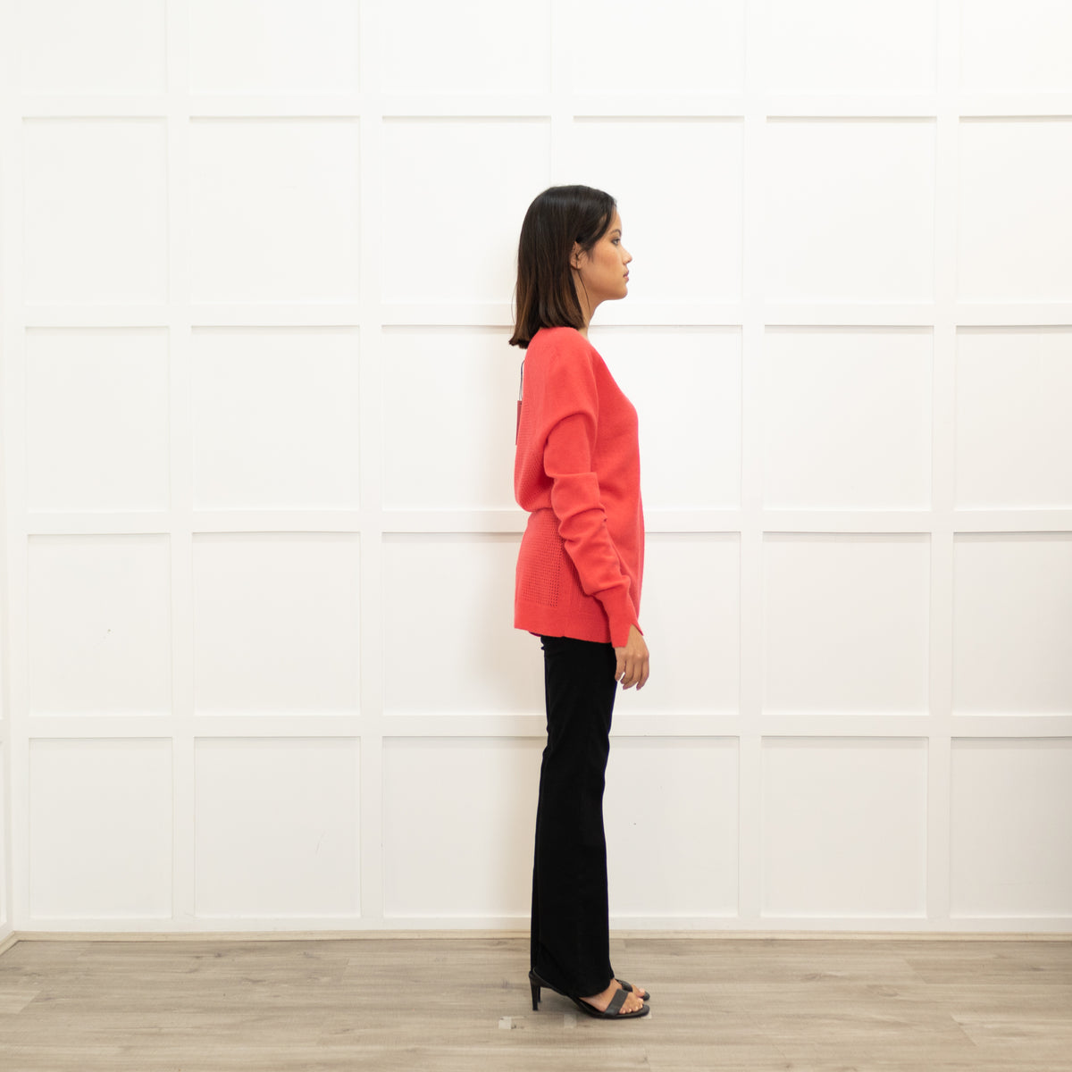 Duffy Geranium Cashmere V-Neck Open Back Sweater
