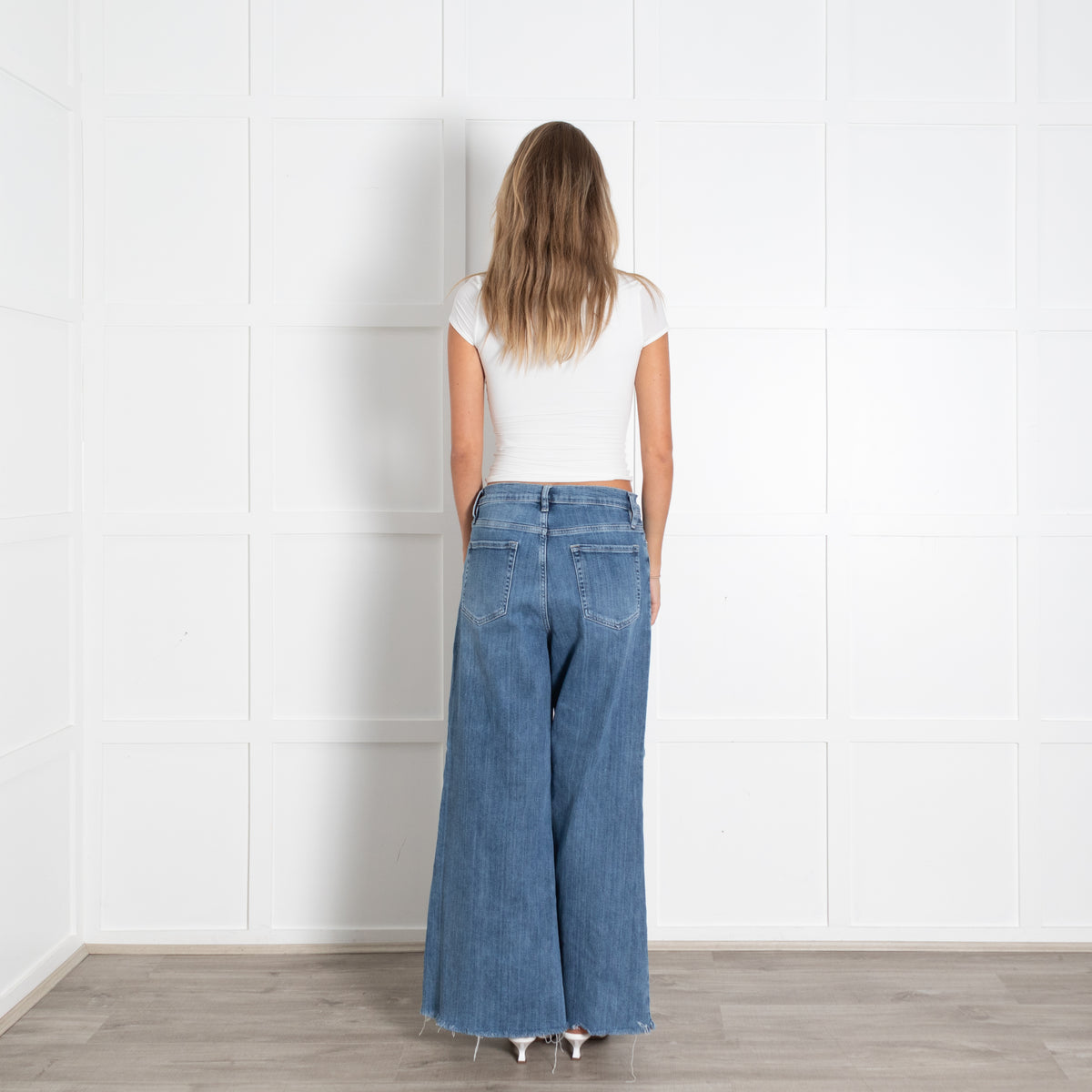 Frame Blue Raw Edge Palazzo Denim Trousers