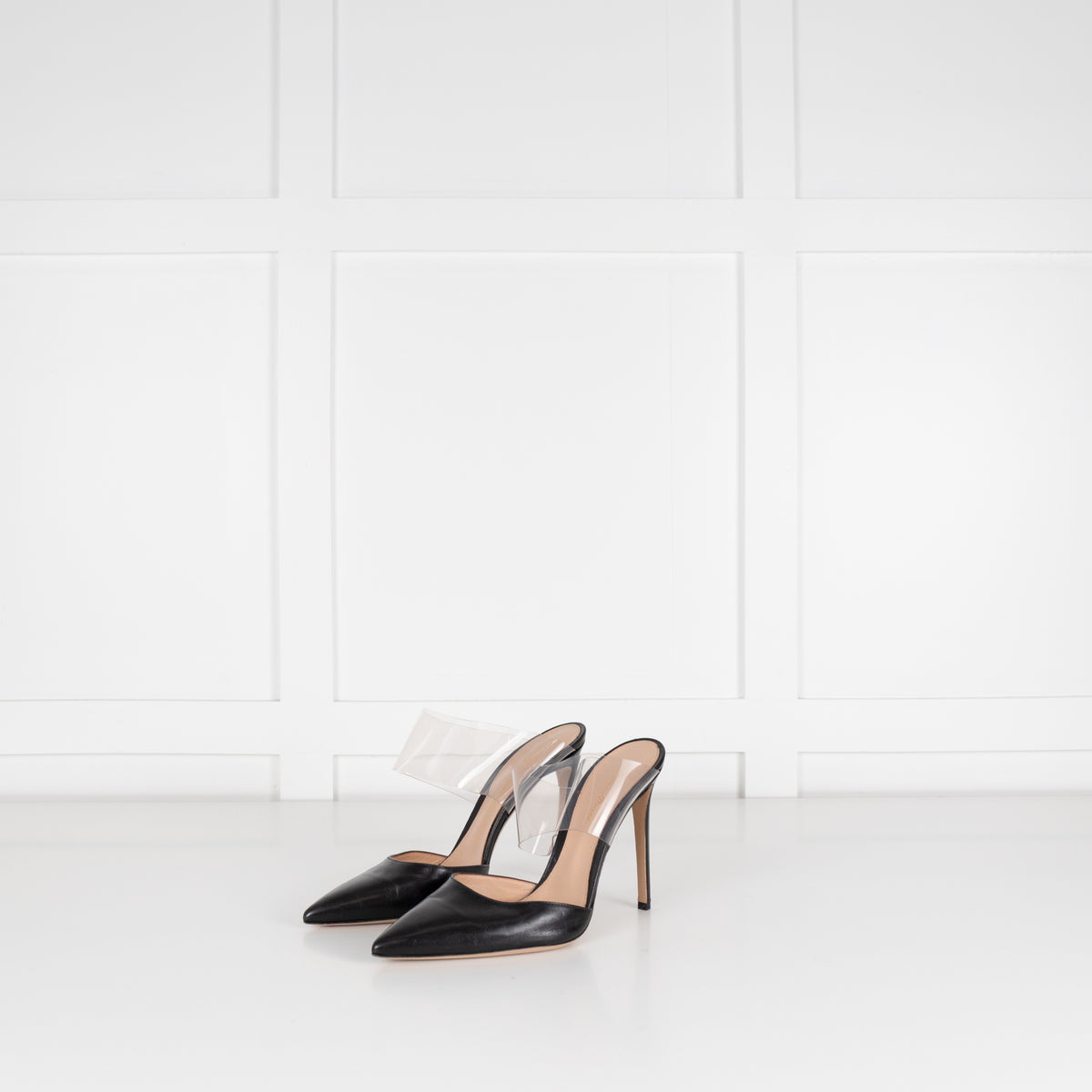 Gianvito Rossi Black Leather Perspex Strap Heeled Mules