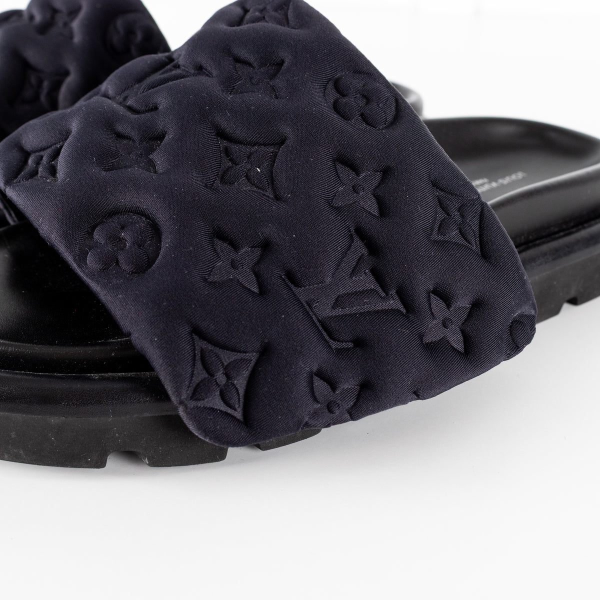 Louis Vuitton Black Plushy Embossed Monogram Velcro Sliders