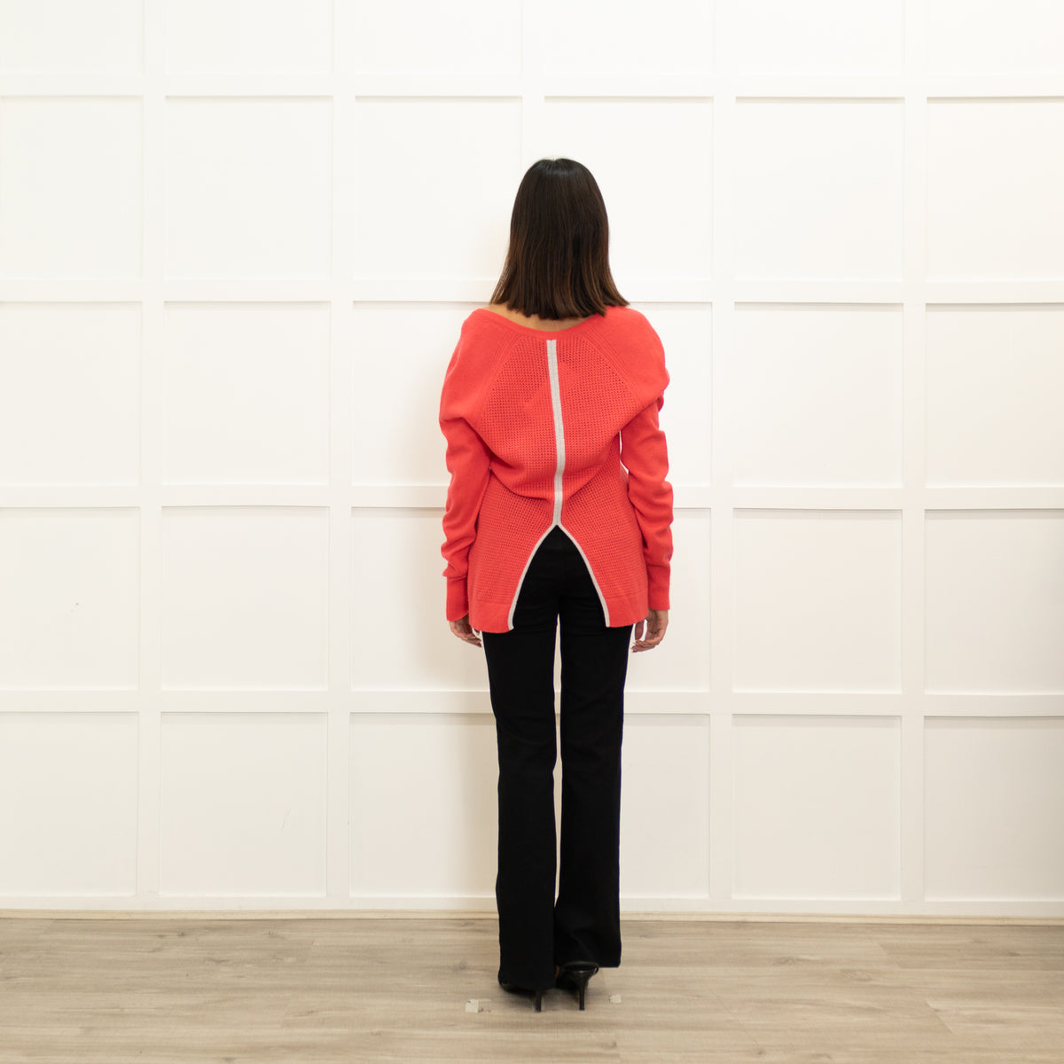 Duffy Geranium Cashmere V-Neck Open Back Sweater