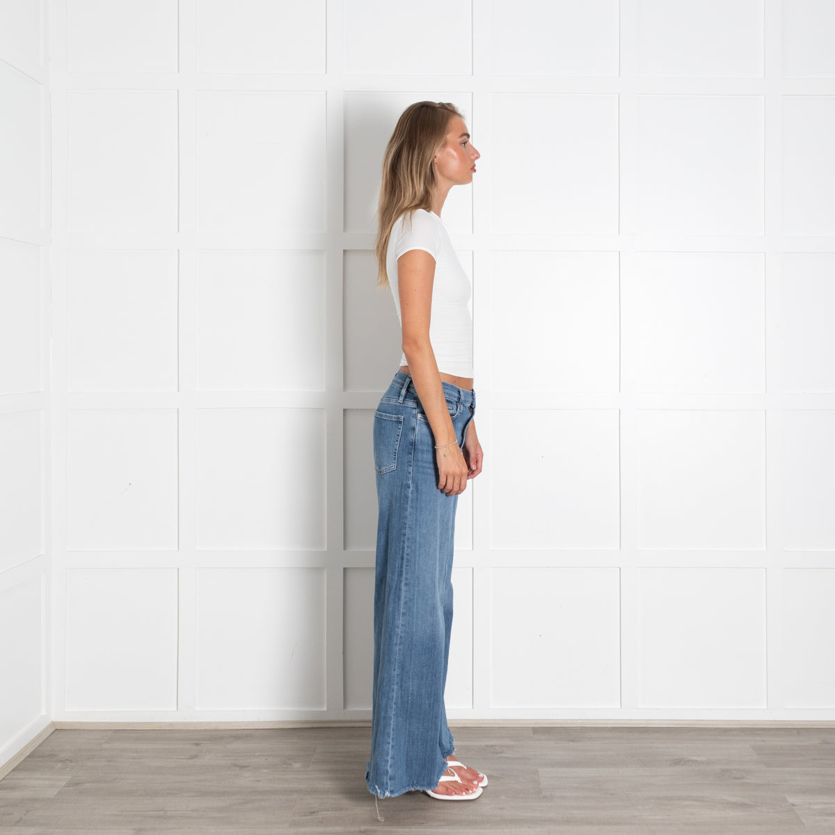 Frame Blue Raw Edge Palazzo Denim Trousers
