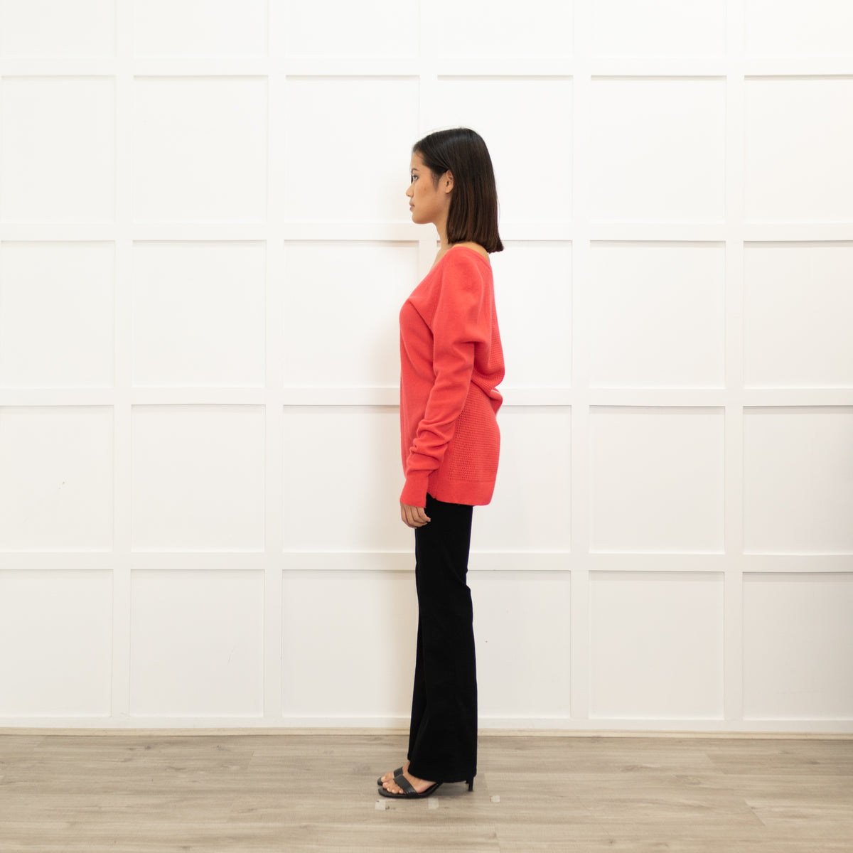Duffy Geranium Cashmere V-Neck Open Back Sweater