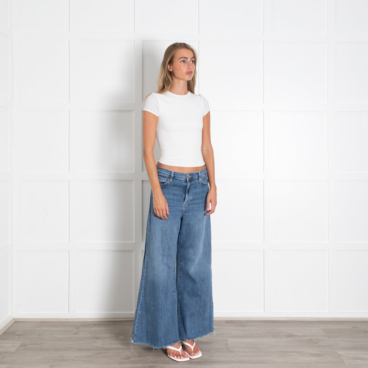 Frame Blue Raw Edge Palazzo Denim Trousers