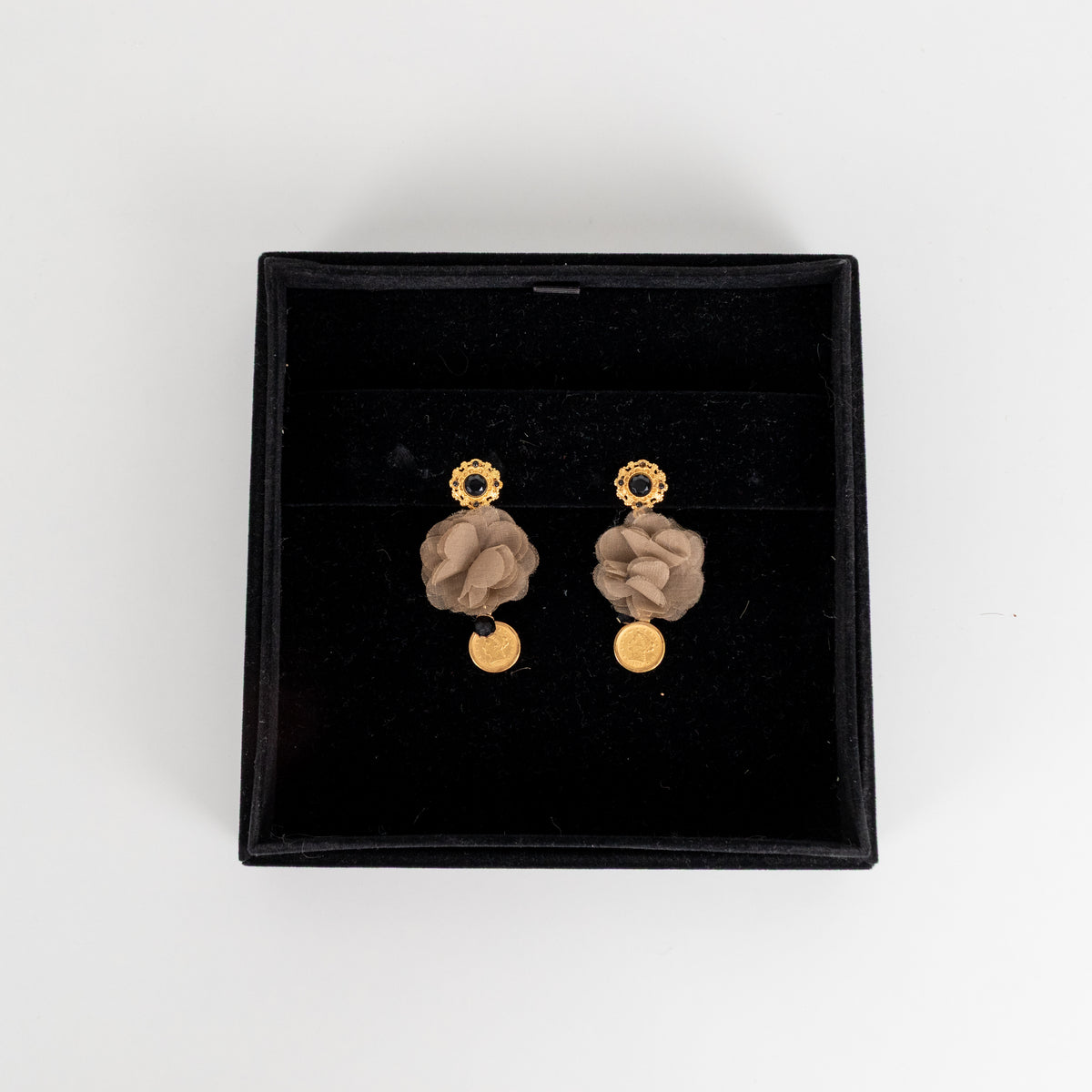 Dolce & Gabbana Gold & Black Jet Drop Clip On Earrings