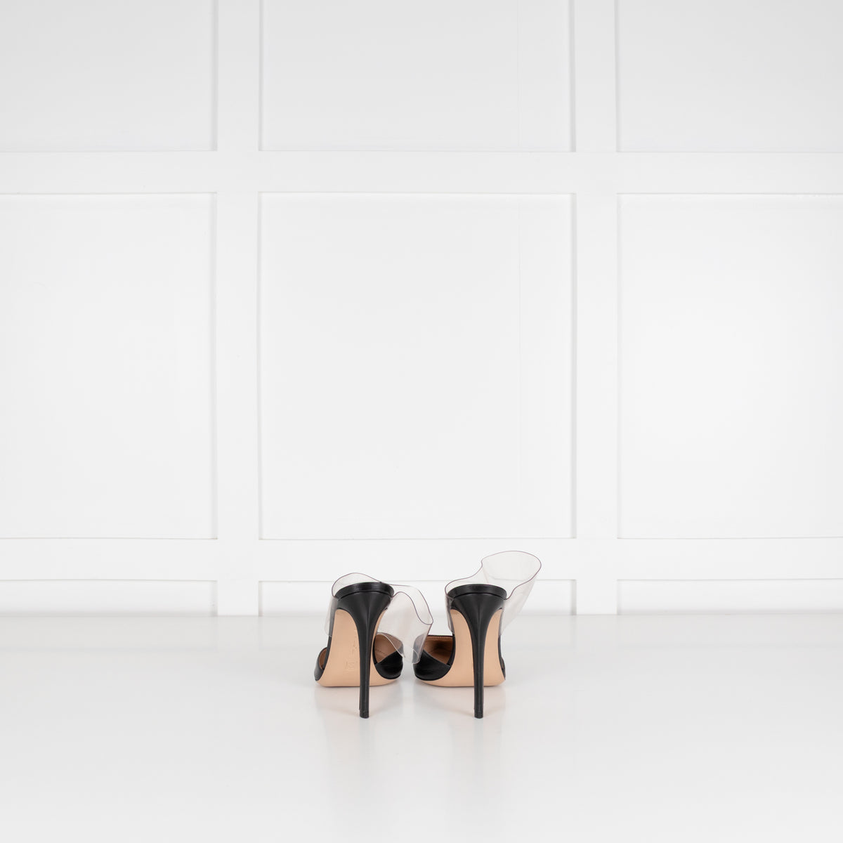 Gianvito Rossi Black Leather Perspex Strap Heeled Mules
