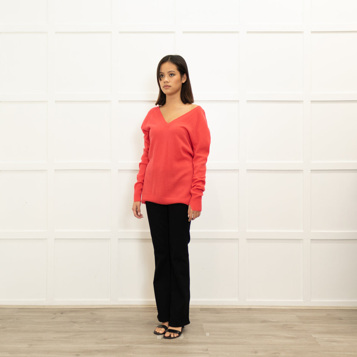 Duffy Geranium Cashmere V-Neck Open Back Sweater
