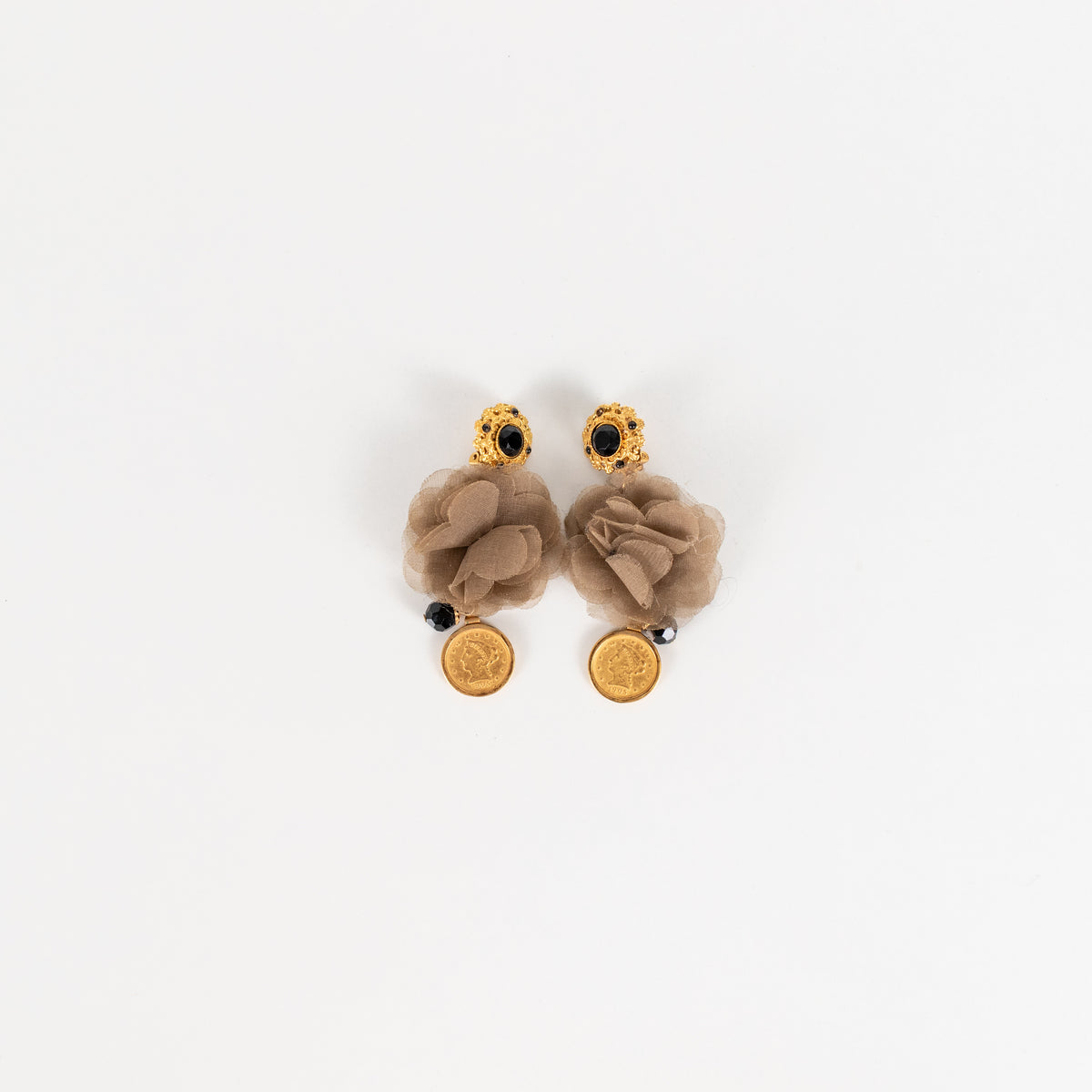 Dolce & Gabbana Gold & Black Jet Drop Clip On Earrings