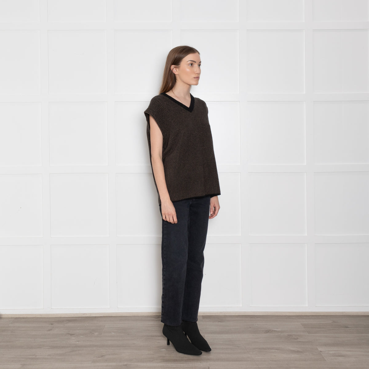 Vince Black & Brown Wool/Cashmere Mix Tank Top