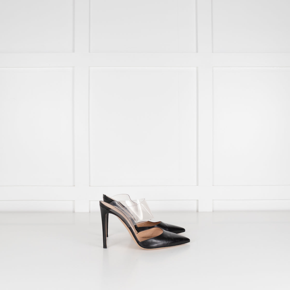 Gianvito Rossi Black Leather Perspex Strap Heeled Mules