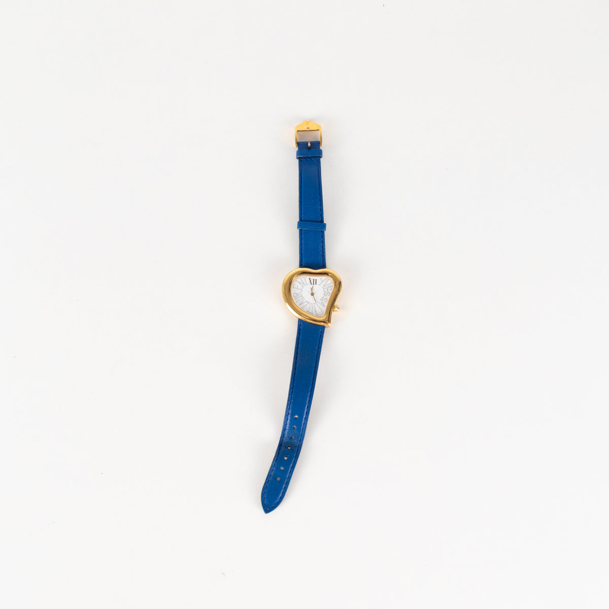 Yves Saint Laurent Blue Leather Strap Gold Hardware Heart Shape Watch