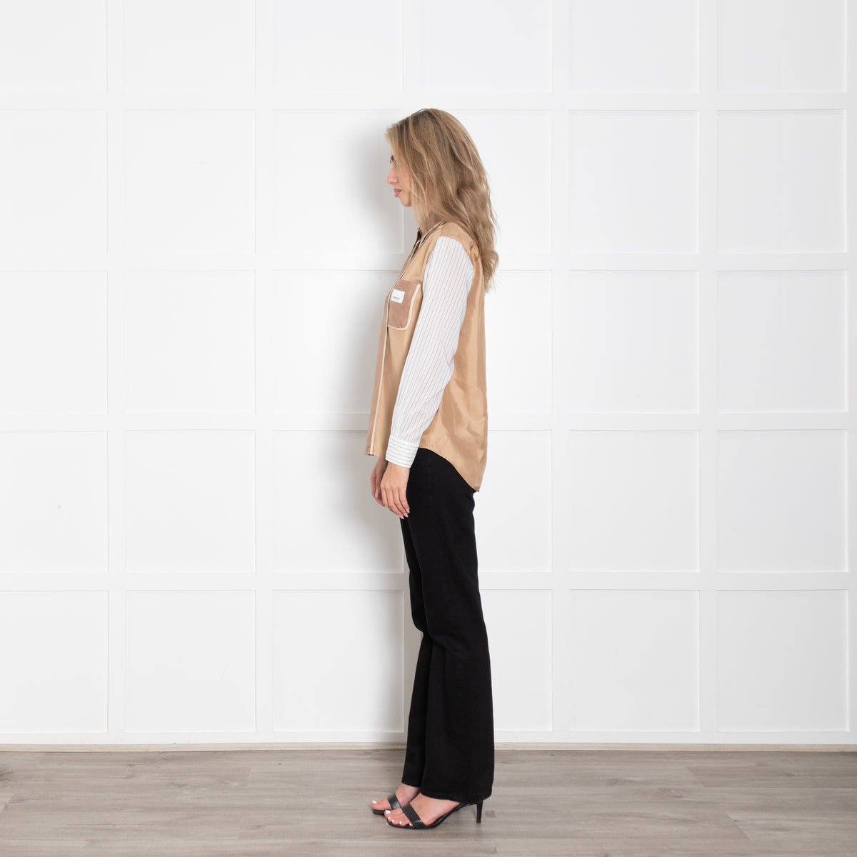 Burberry Tan Shirt With Striped Sleeves