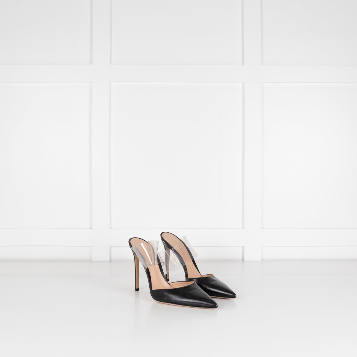 Gianvito Rossi Black Leather Perspex Strap Heeled Mules