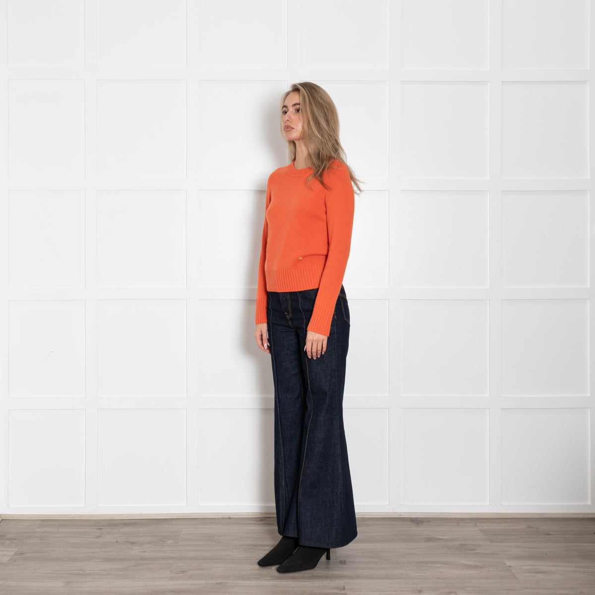 Me + Em Orange Short Fitted Cashmere Jumper