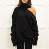Paige Black Wool Blend Open Shoulder Oversized Rollneck