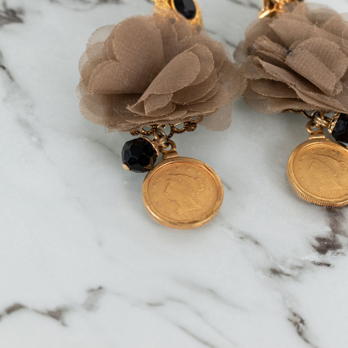 Dolce & Gabbana Gold & Black Jet Drop Clip On Earrings