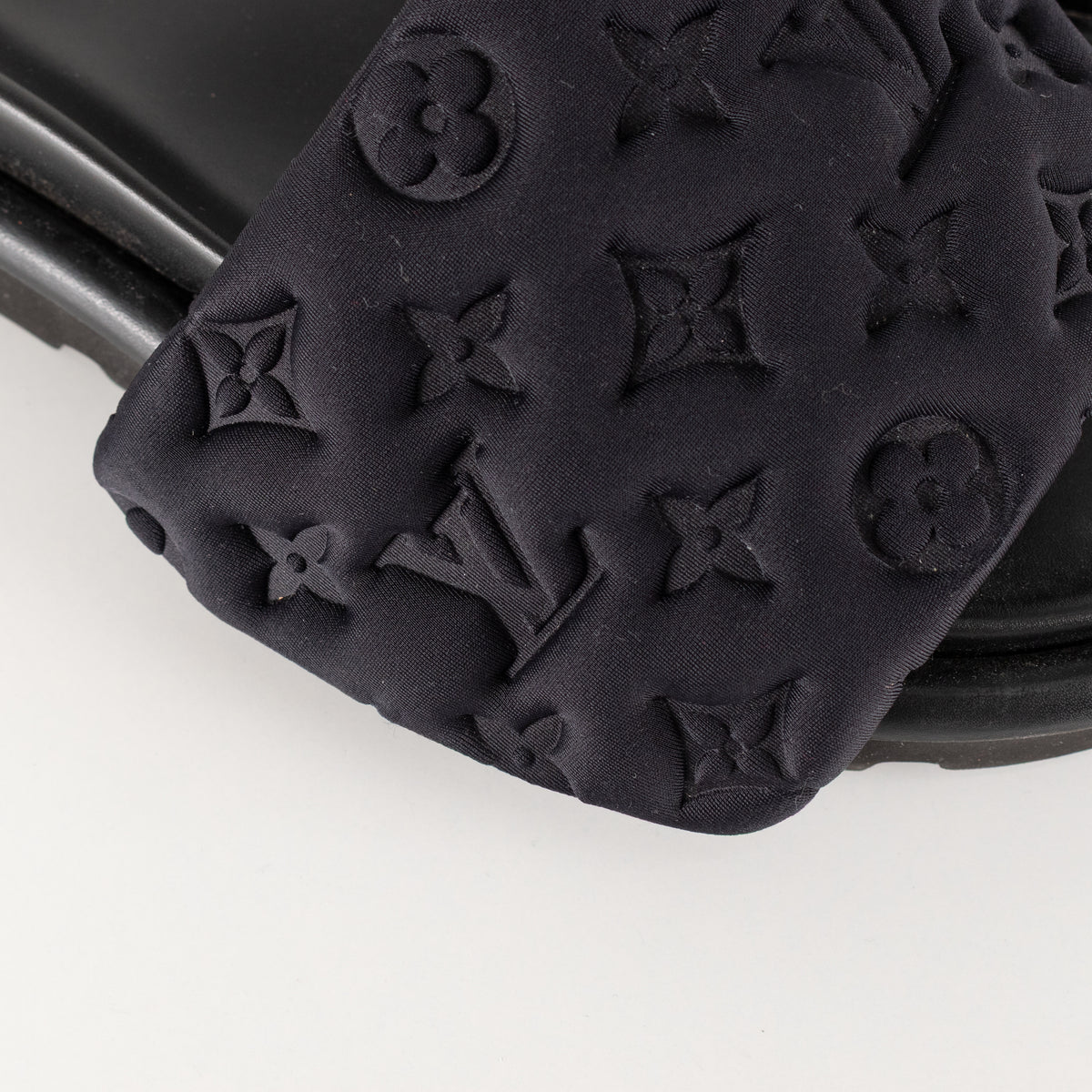 Louis Vuitton Black Plushy Embossed Monogram Velcro Sliders