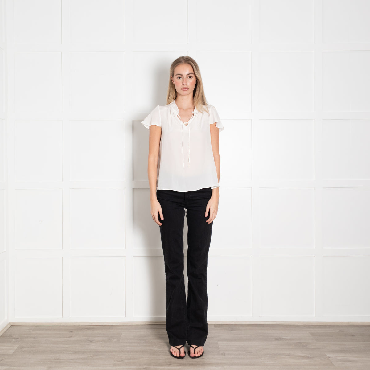 Ridley Cream Silk Ruffle Neck Cap Sleeve Top