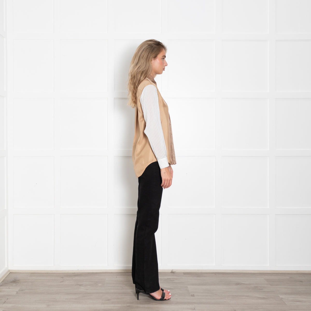 Burberry Tan Shirt With Striped Sleeves