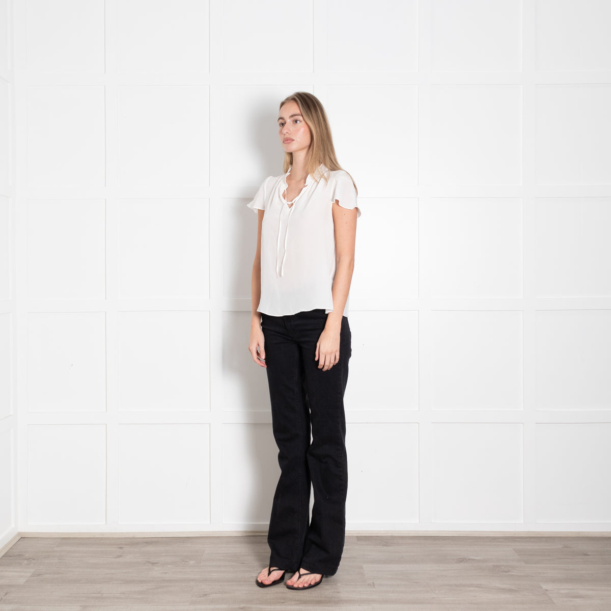 Ridley Cream Silk Ruffle Neck Cap Sleeve Top