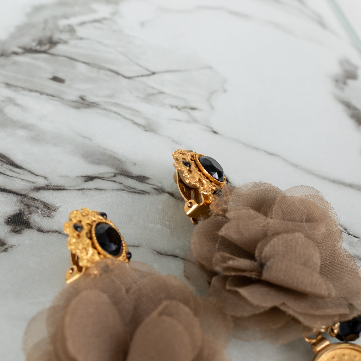 Dolce & Gabbana Gold & Black Jet Drop Clip On Earrings