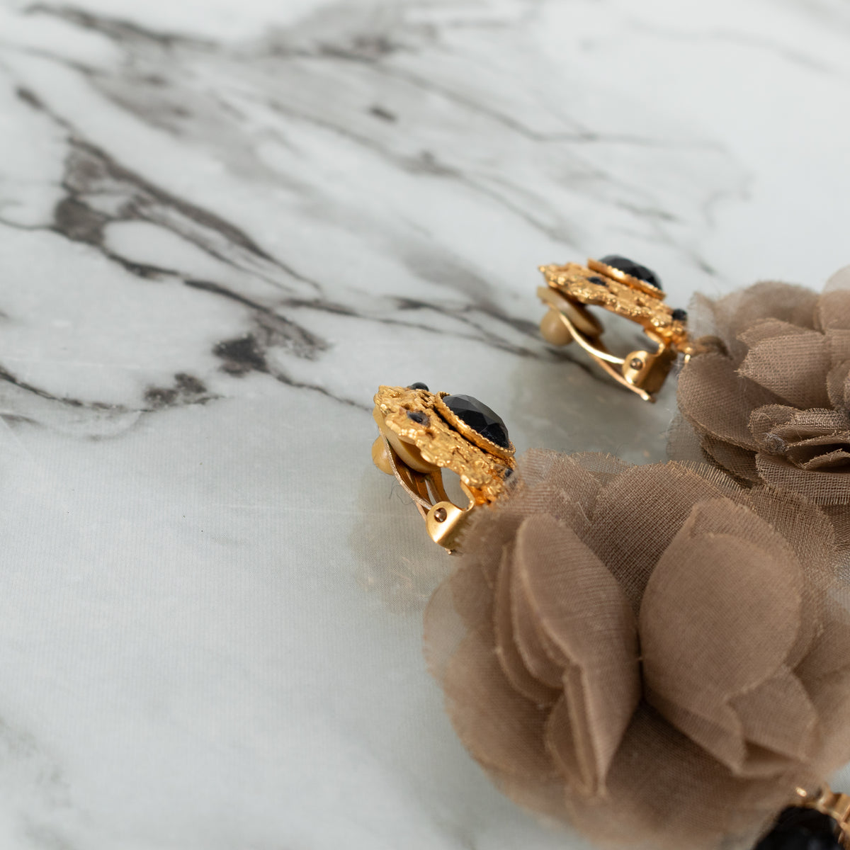 Dolce & Gabbana Gold & Black Jet Drop Clip On Earrings