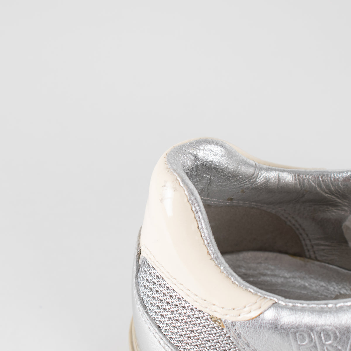 Prada Silver Leather & Mesh Lace Up Trainers