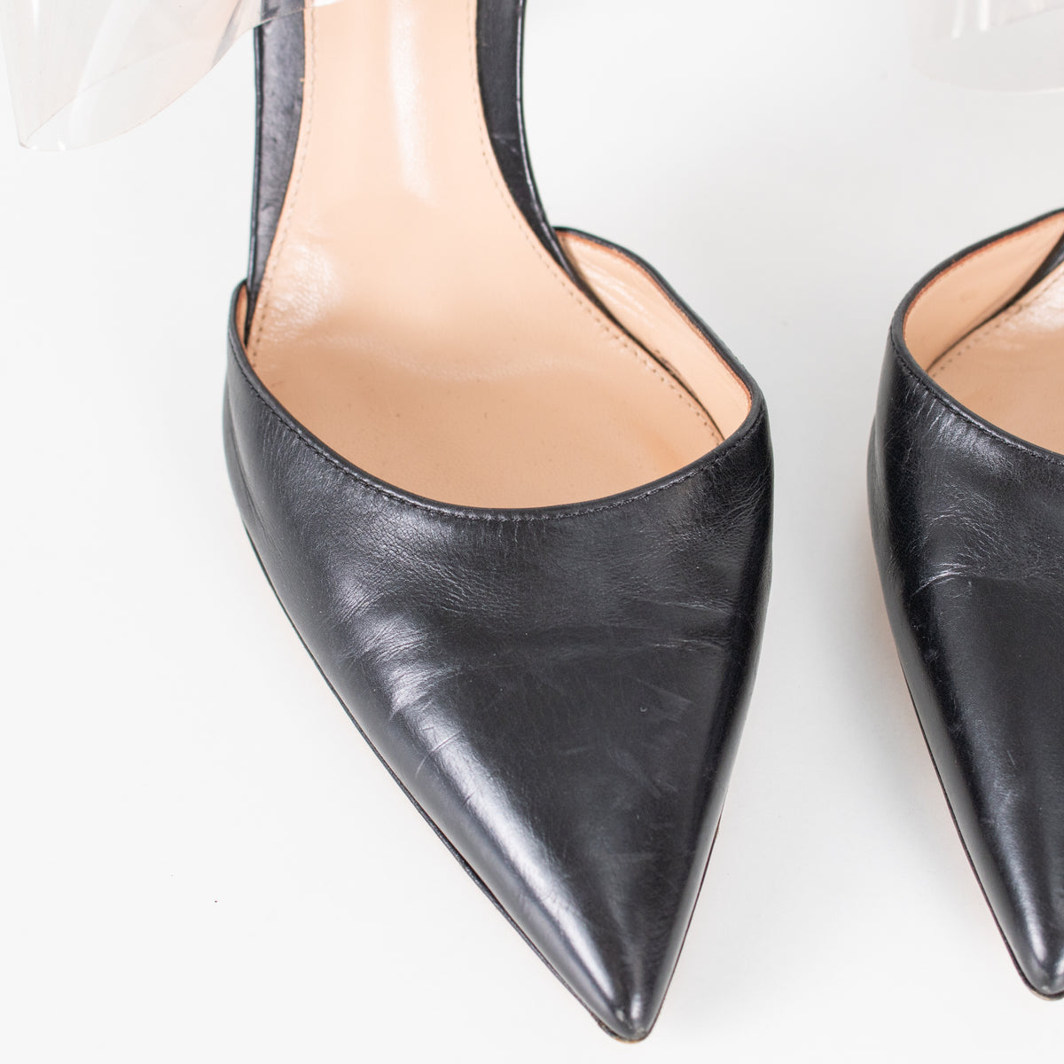 Gianvito Rossi Black Leather Perspex Strap Heeled Mules