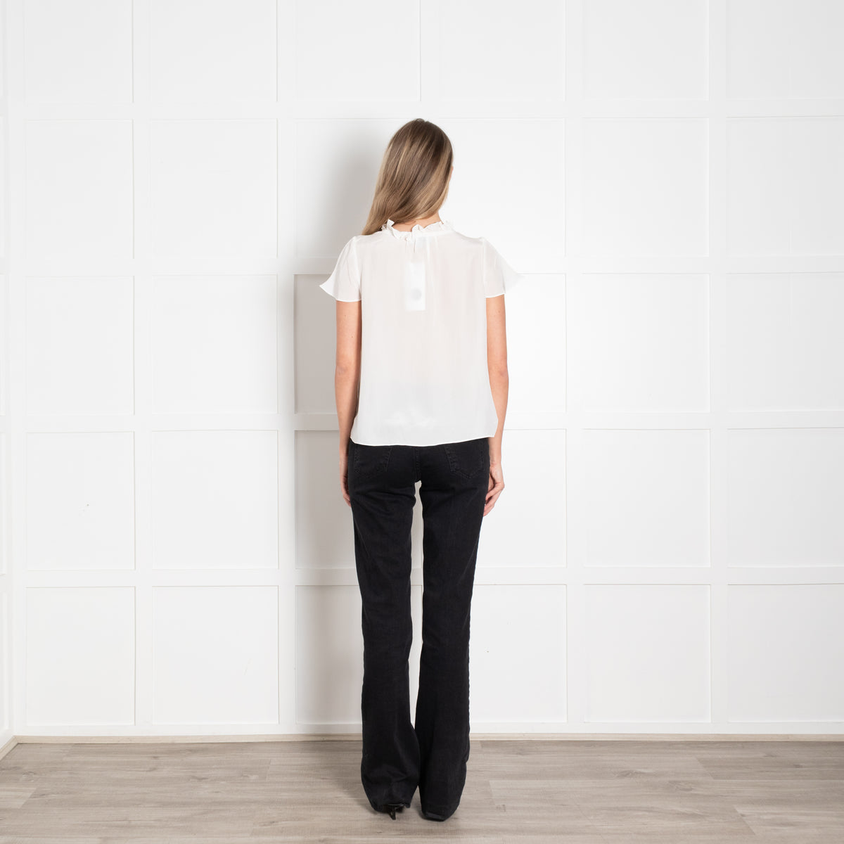 Ridley Cream Silk Ruffle Neck Cap Sleeve Top