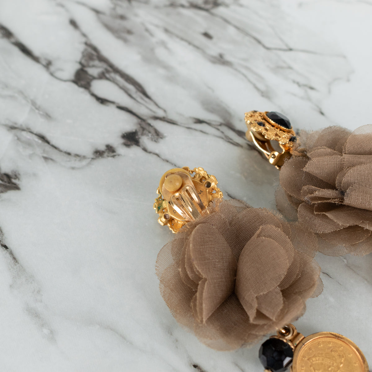 Dolce & Gabbana Gold & Black Jet Drop Clip On Earrings