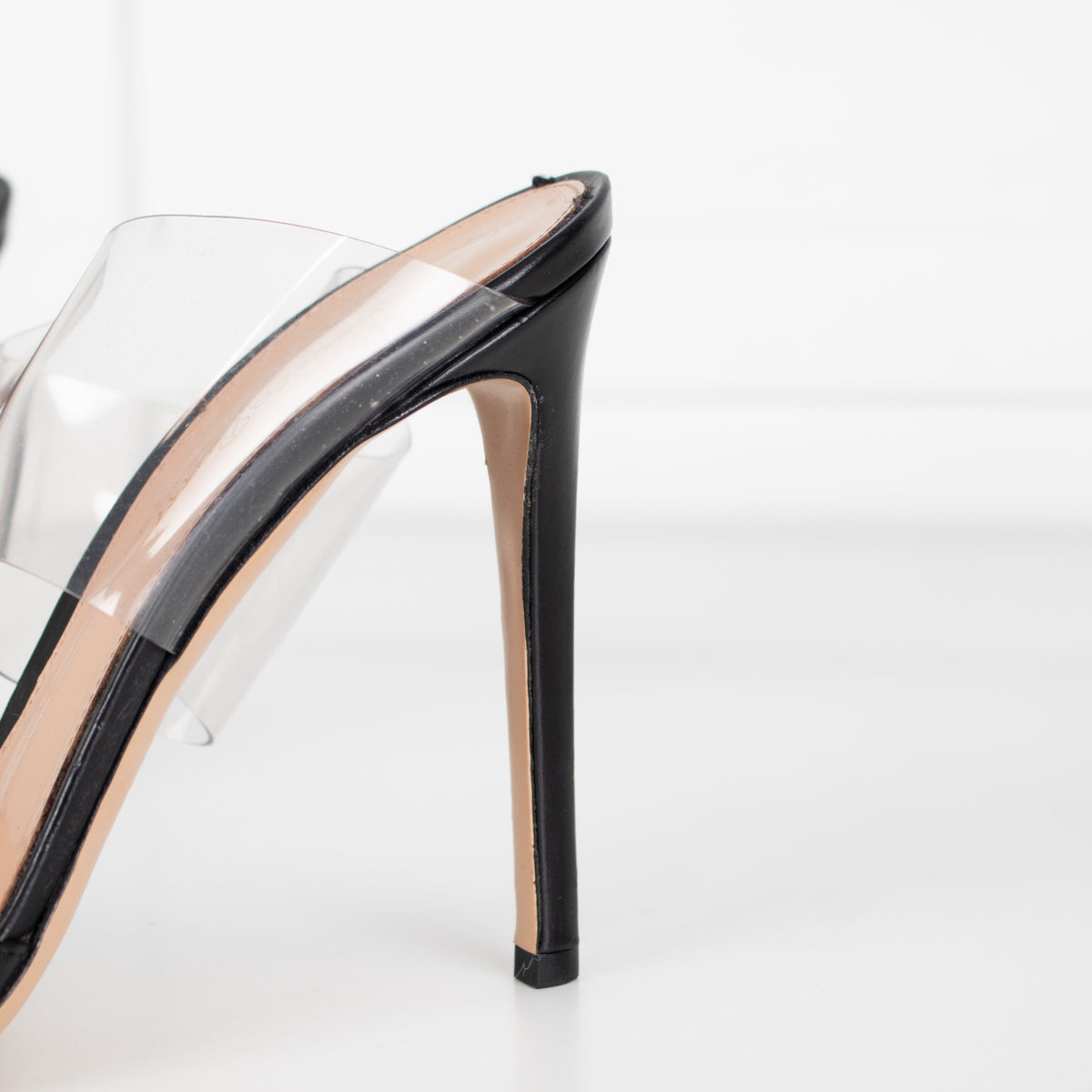 Gianvito Rossi Black Leather Perspex Strap Heeled Mules