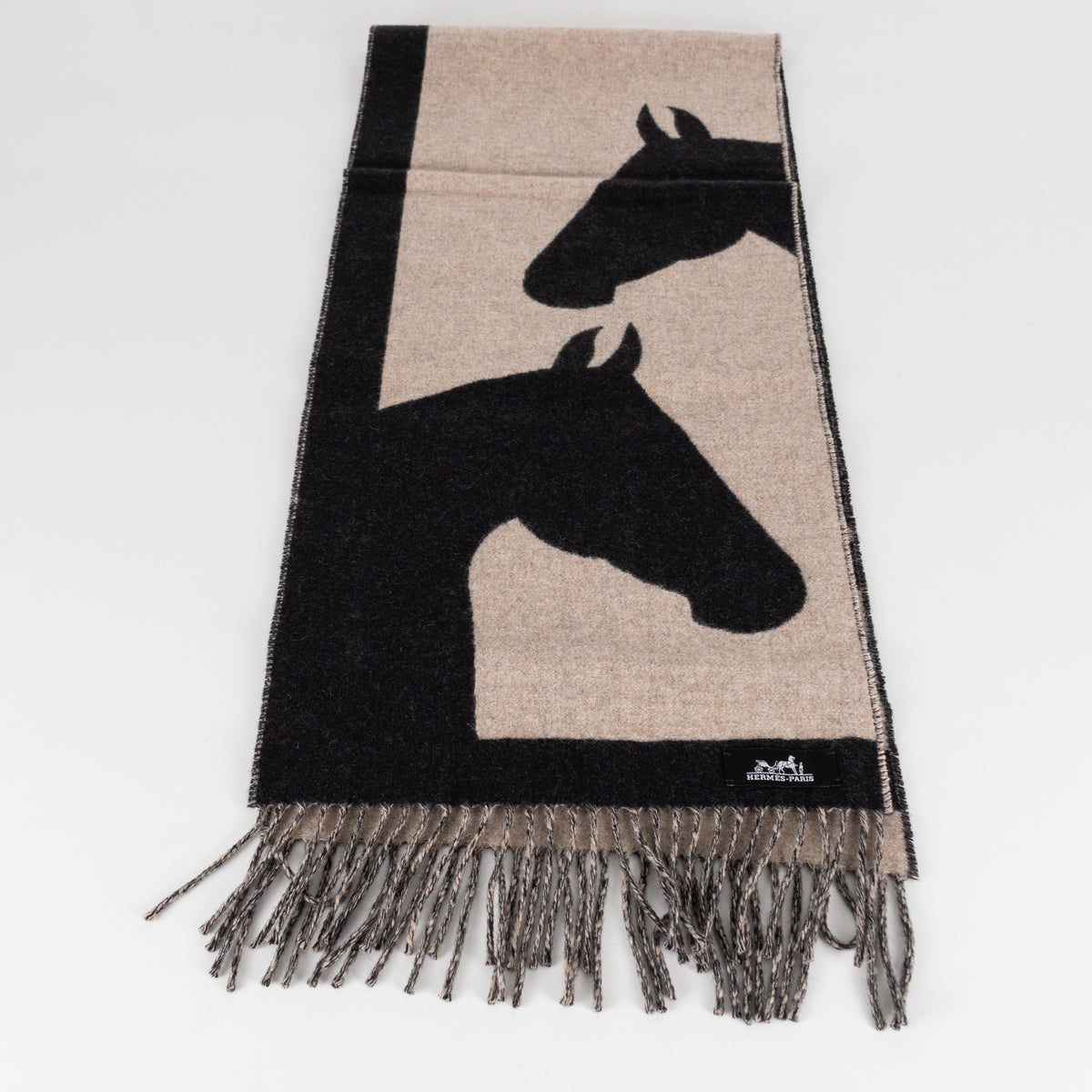 Hermes Beige Black Casaque Love Story Scarf