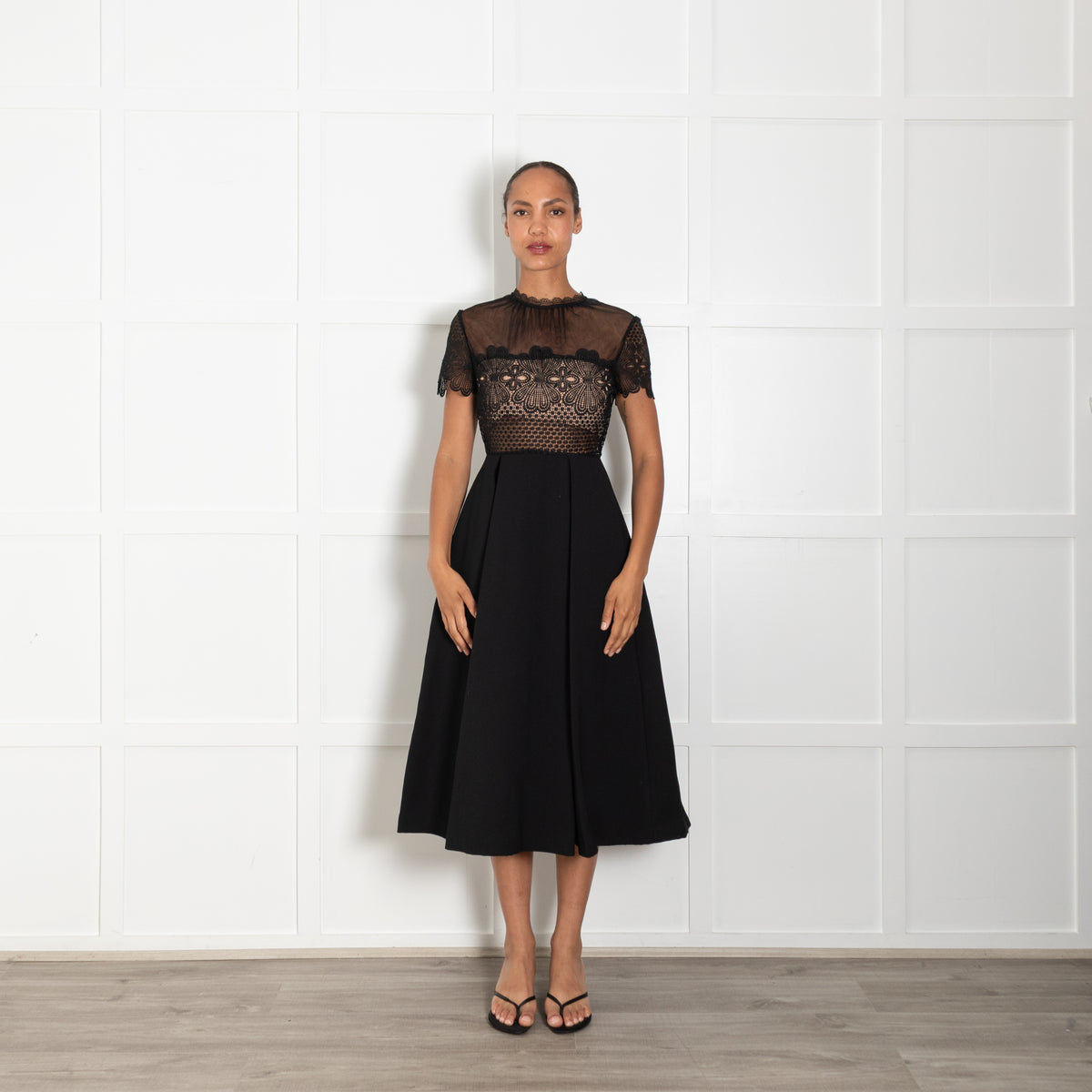Self-Portrait Black Lace & Net Top Dress With Pockets