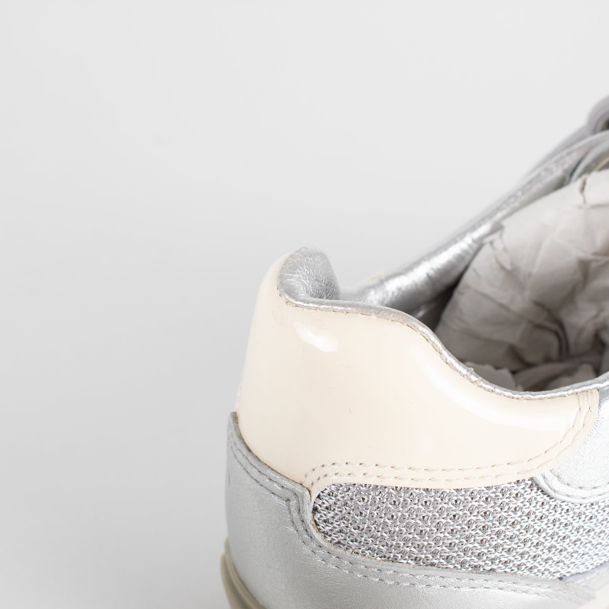 Prada Silver Leather & Mesh Lace Up Trainers