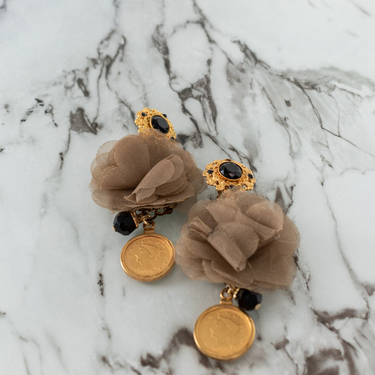 Dolce & Gabbana Gold & Black Jet Drop Clip On Earrings