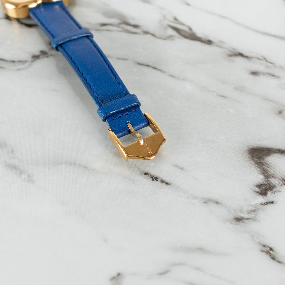 Yves Saint Laurent Blue Leather Strap Gold Hardware Heart Shape Watch
