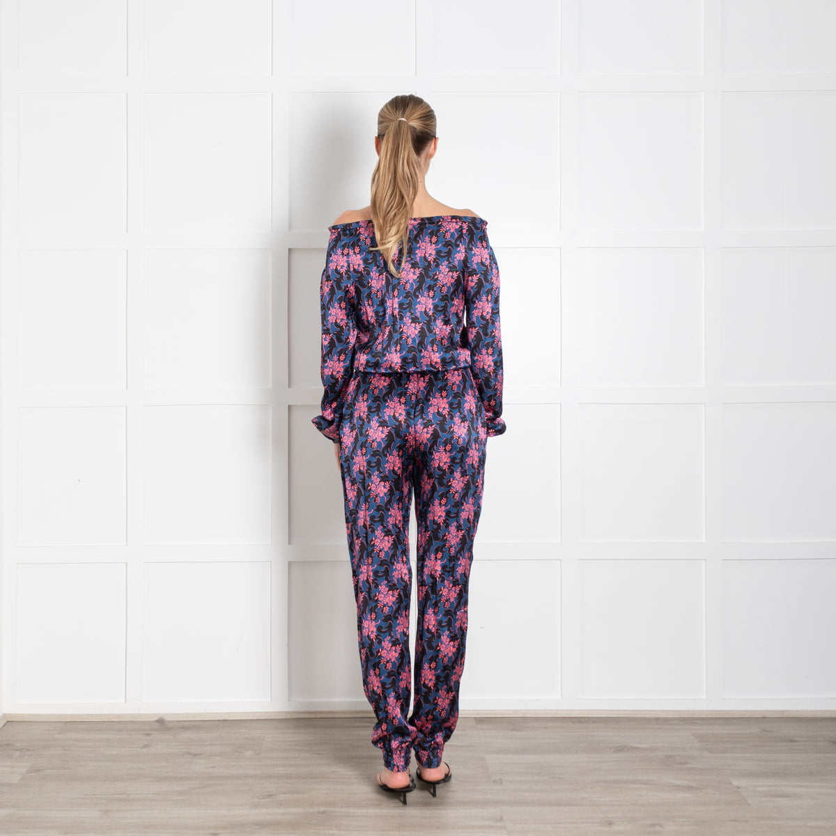 Ridley Blue Pink Black Floral Elasticated Waist Jumpsuit