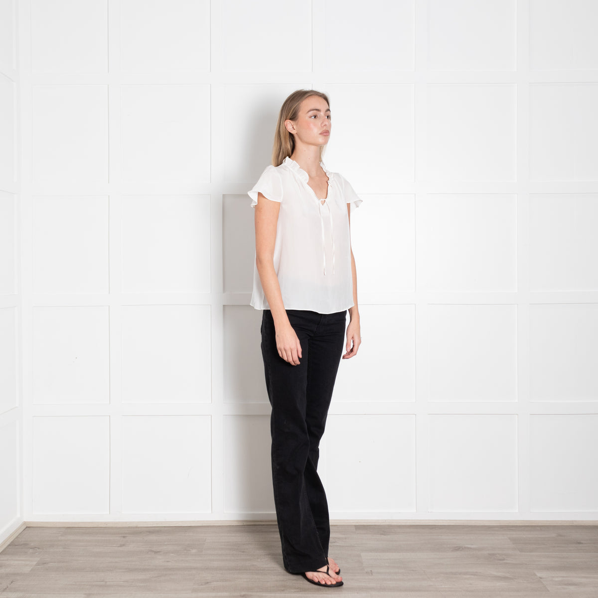 Ridley Cream Silk Ruffle Neck Cap Sleeve Top