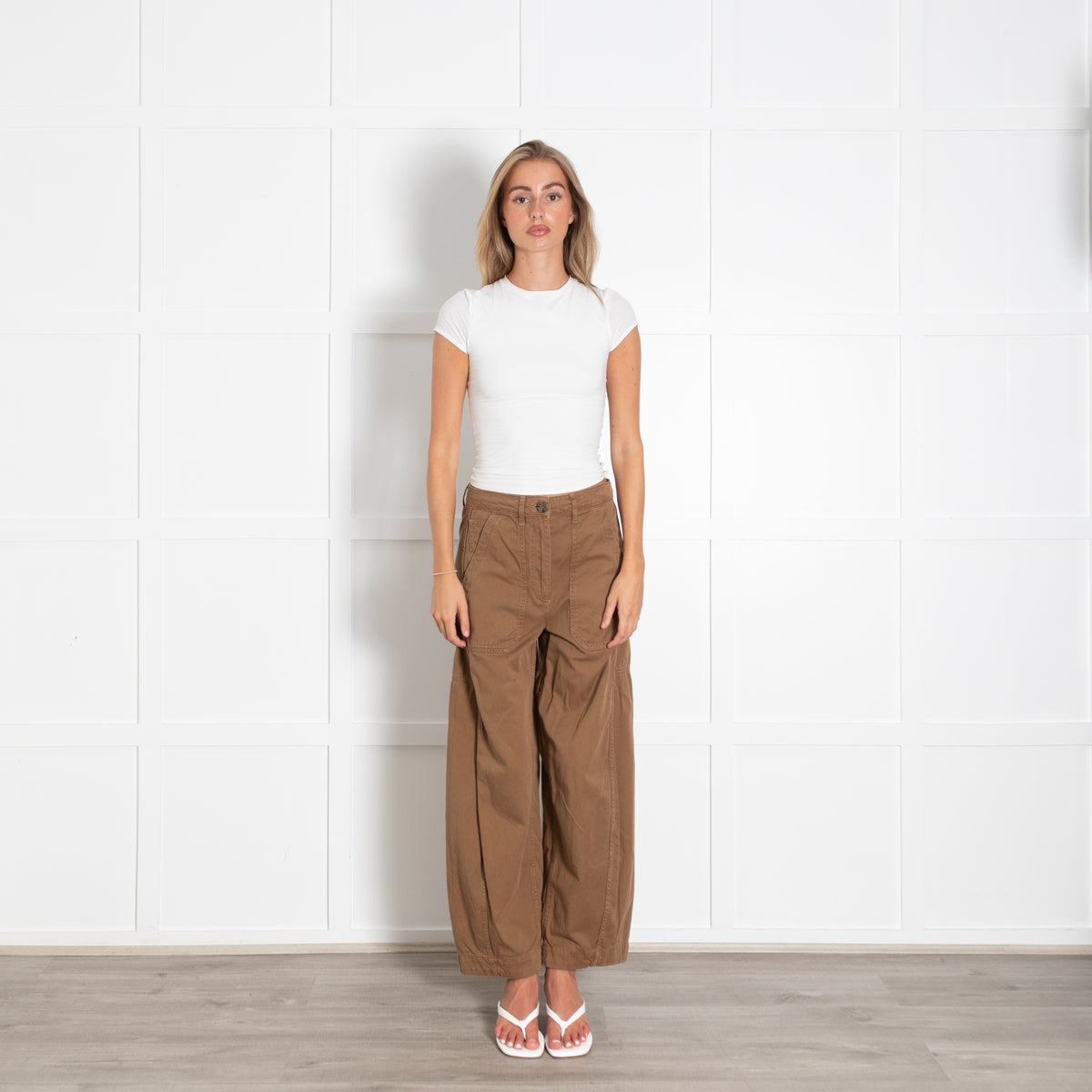 Me + Em Brown Cotton Wide Leg Trousers