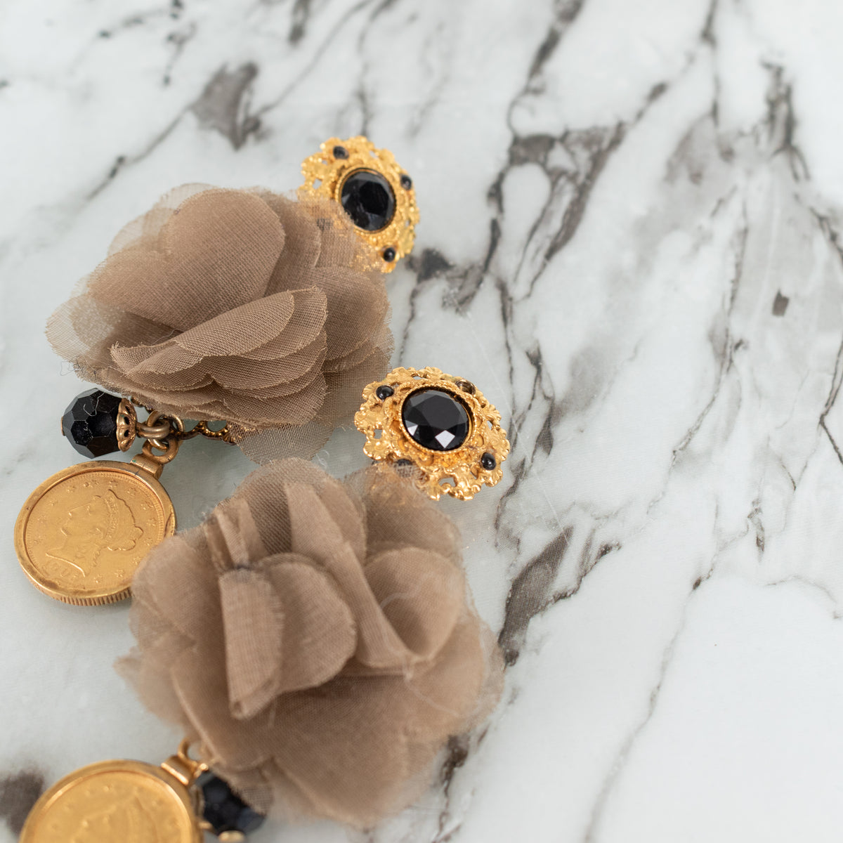 Dolce & Gabbana Gold & Black Jet Drop Clip On Earrings